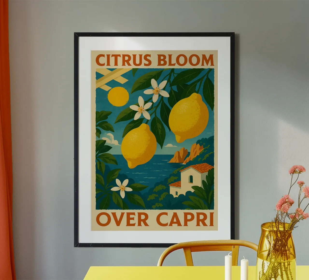 Citrus Blossoms Above Capri poster con telaio in plastica da Mosaic Dialogue