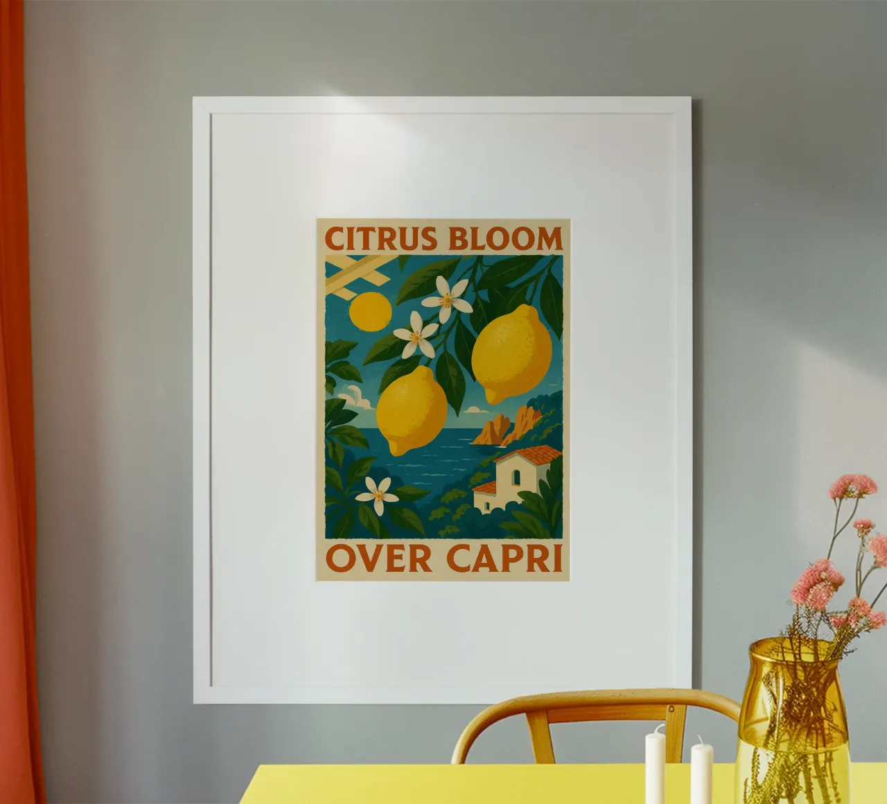 Citrus Blossoms Above Capri poster con telaio in plastica da Mosaic Dialogue