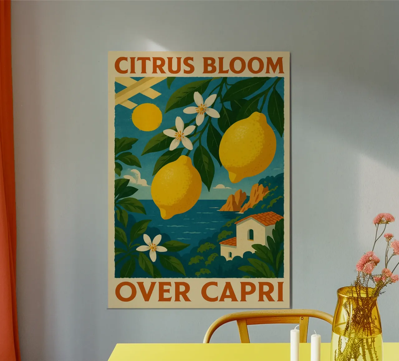 Citrus Blossoms Above Capri poster con telaio in plastica da Mosaic Dialogue