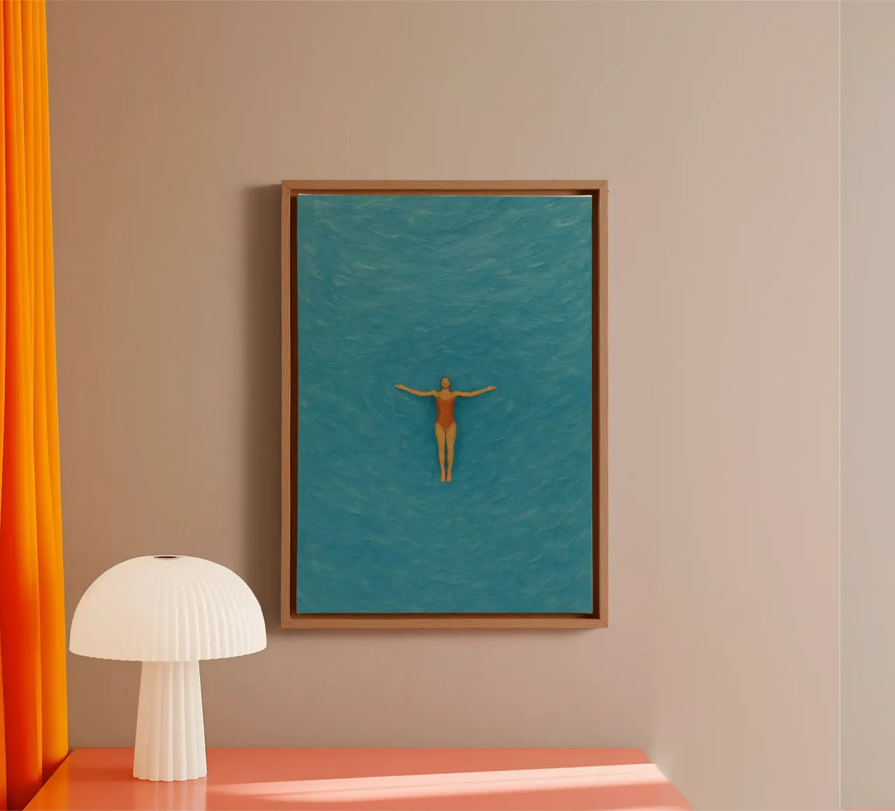 Azure Drift in Liquid Stillness canvas met Baklijst van Mosaic Dialogue