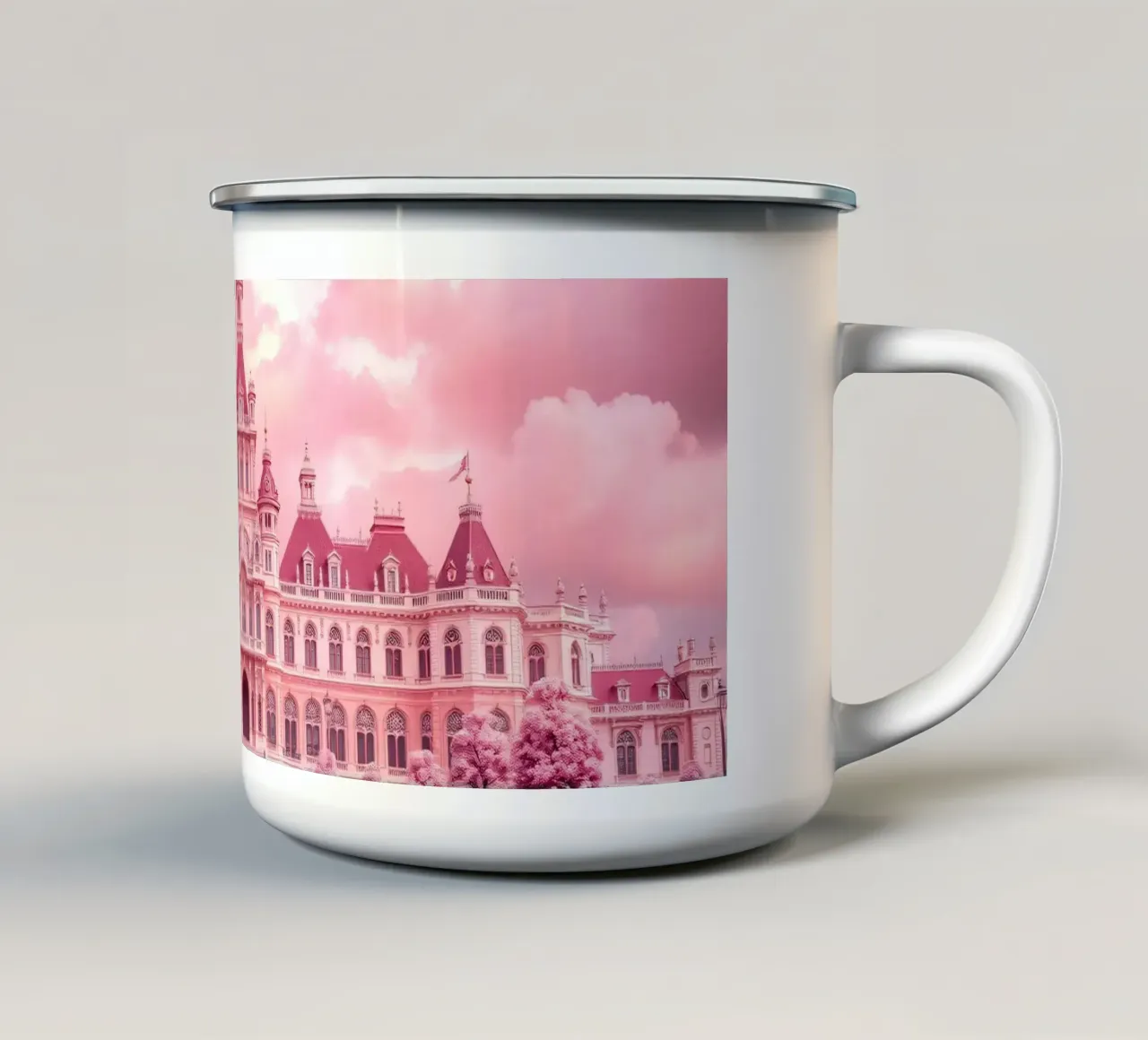 Incantevole palazzo circondato da fiori rosa tazza in smalto da DesignDoodle