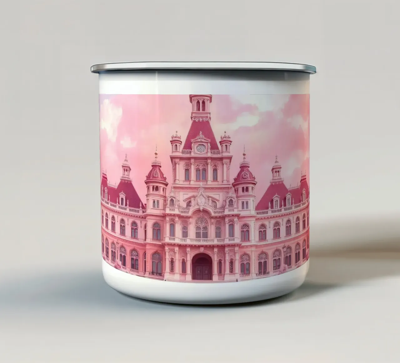 Incantevole palazzo circondato da fiori rosa tazza in smalto da DesignDoodle