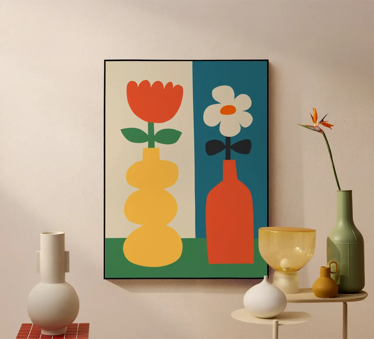 Impresión Geométrica Moderna Jarrones y Flores de Colores metacrilato de THE MOTIVATED TYPE