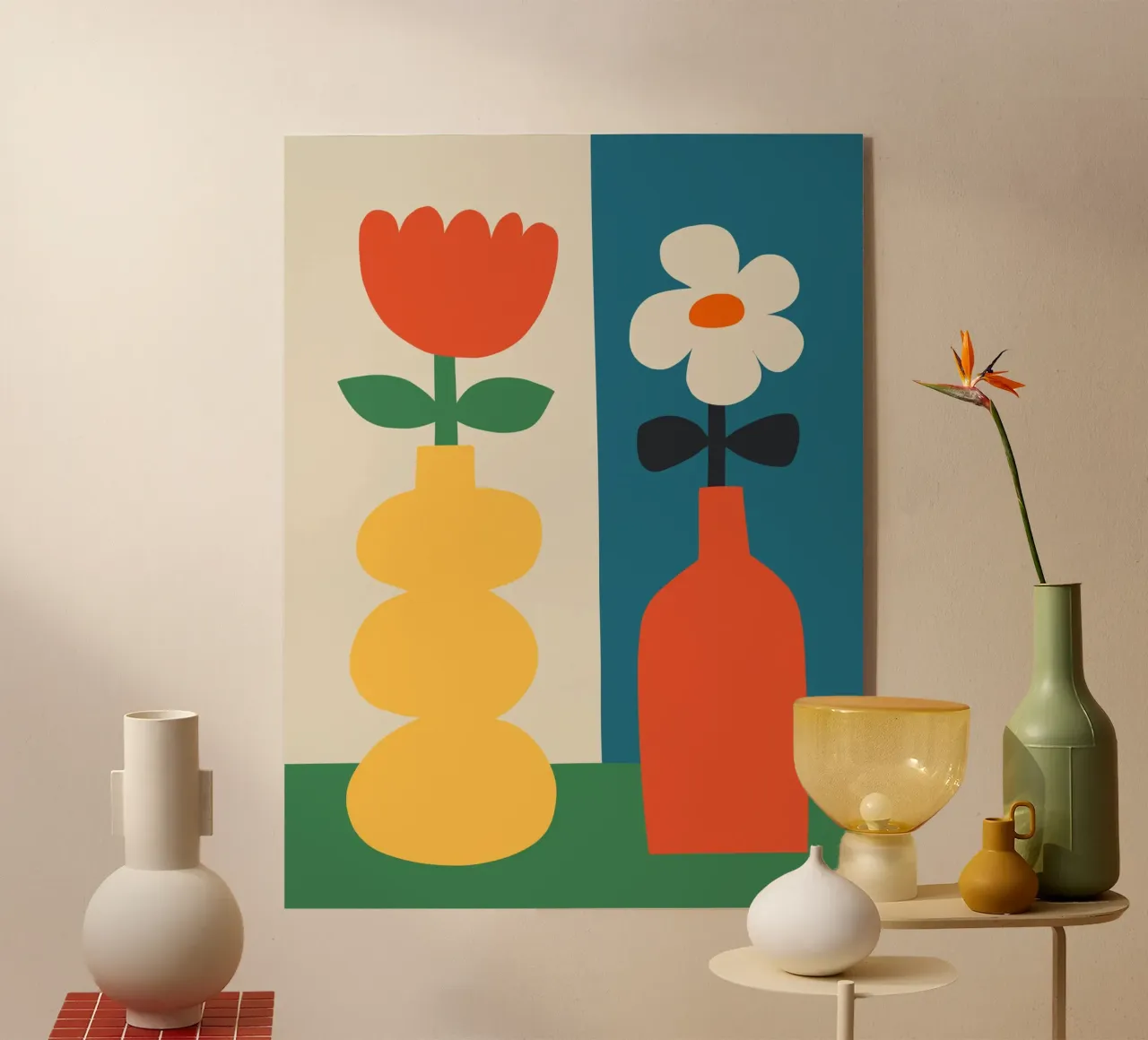 Impresión Geométrica Moderna Jarrones y Flores de Colores metacrilato de THE MOTIVATED TYPE
