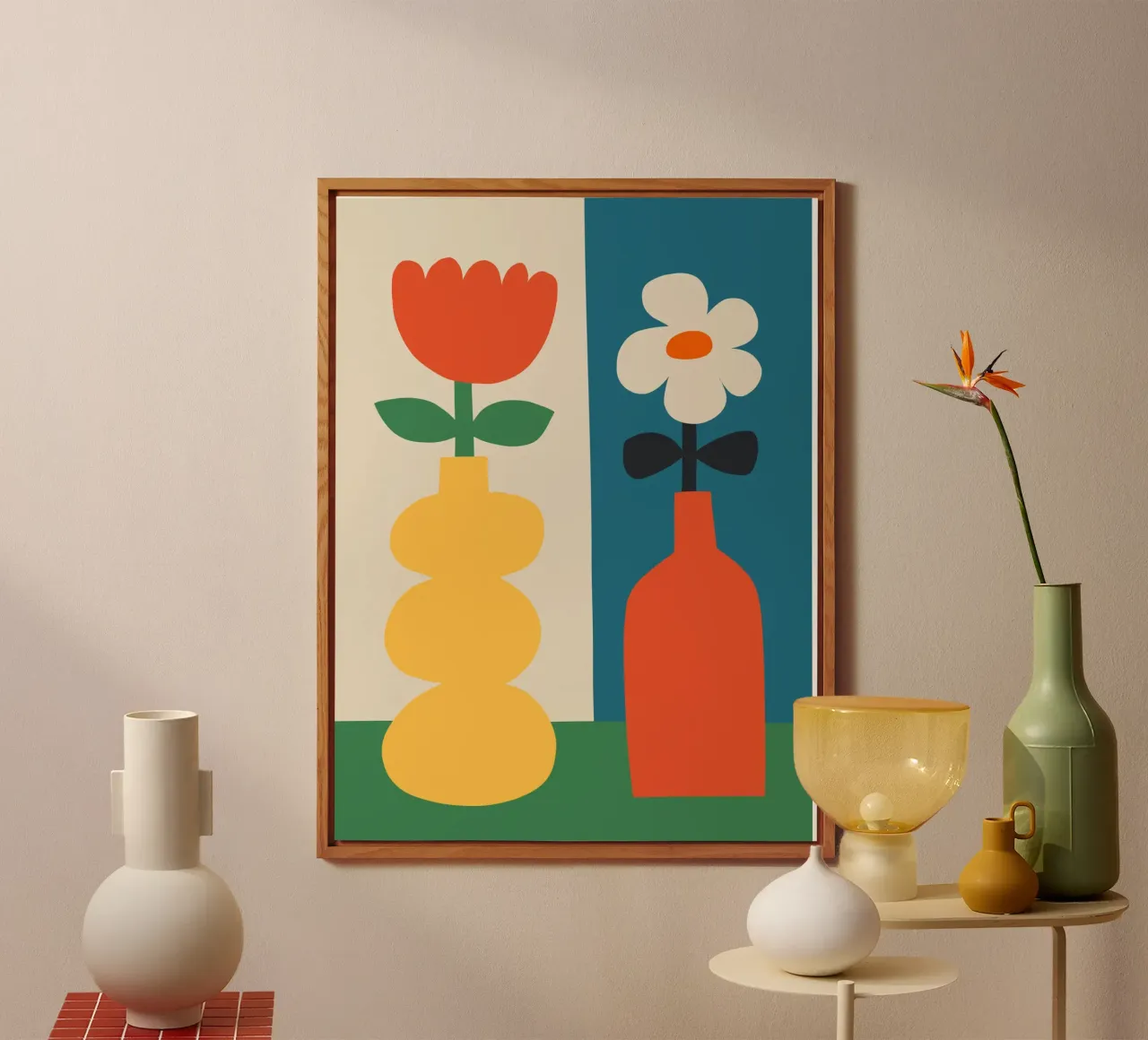 Impresión Geométrica Moderna Jarrones y Flores de Colores aluminio dibond de THE MOTIVATED TYPE