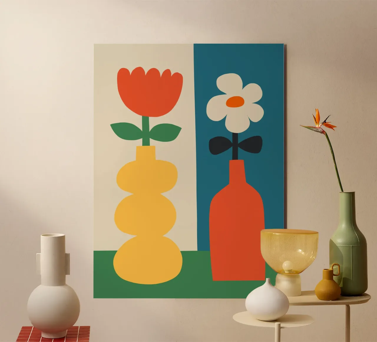Impresión Geométrica Moderna Jarrones y Flores de Colores aluminio dibond de THE MOTIVATED TYPE