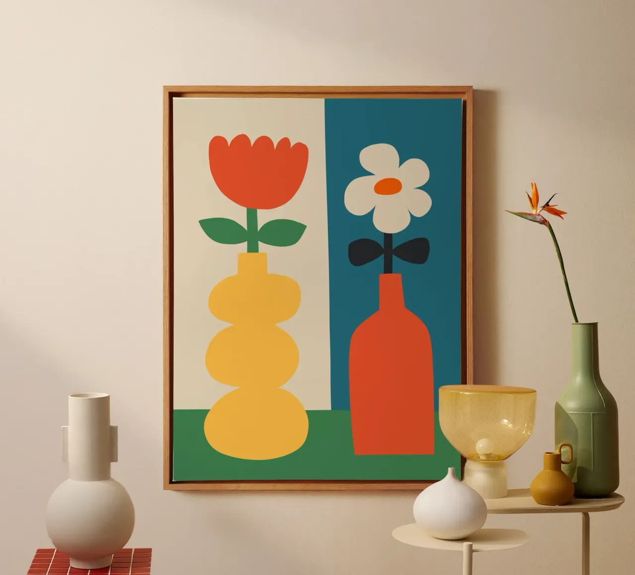 Modern Geometric Art Print Colourful Vases & Flowers canvas by THE MOTIVATED TYPE