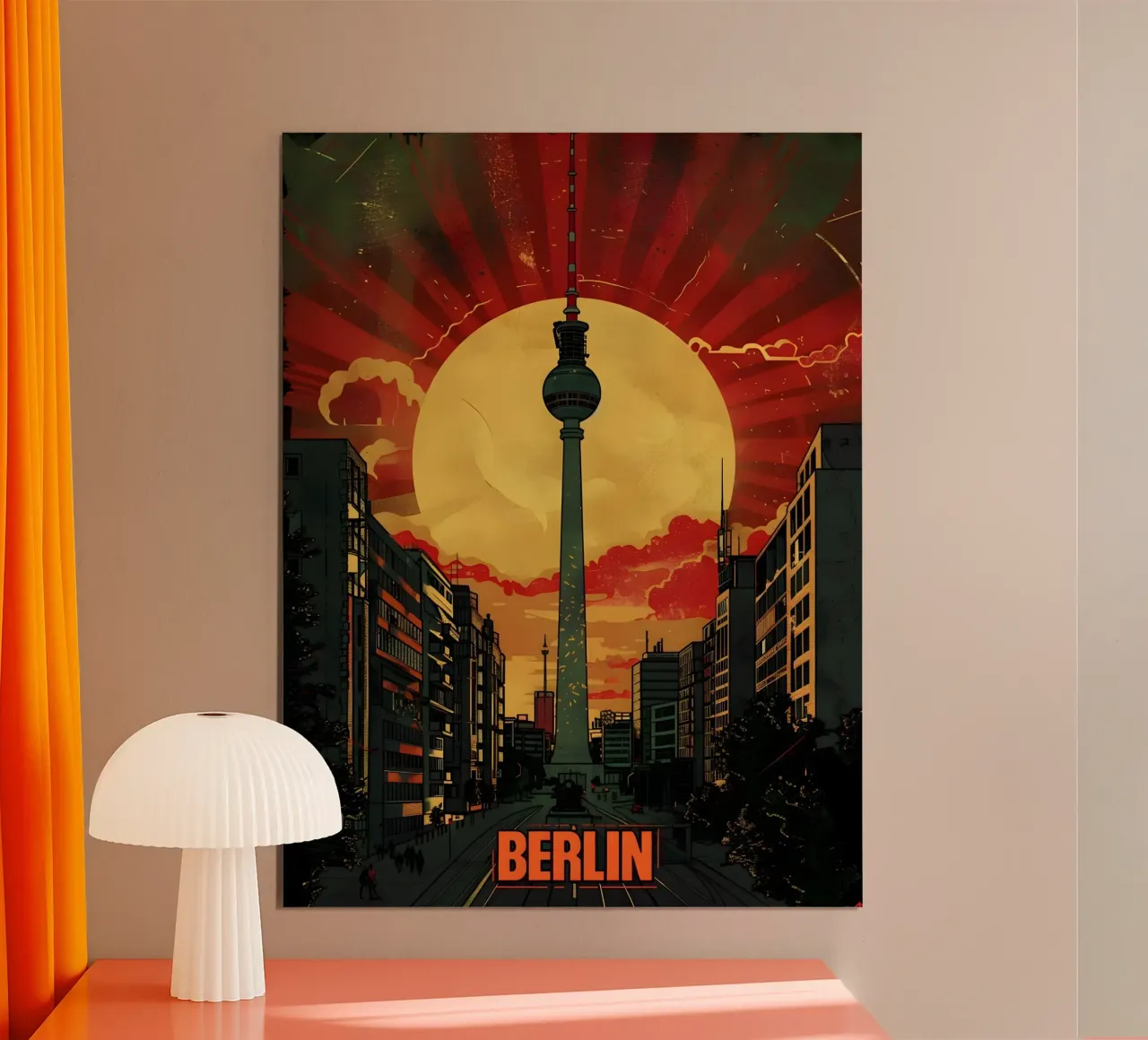 Berlin Fernsehturm Sonnenuntergang poster con telaio in legno da Vintage Travel Art