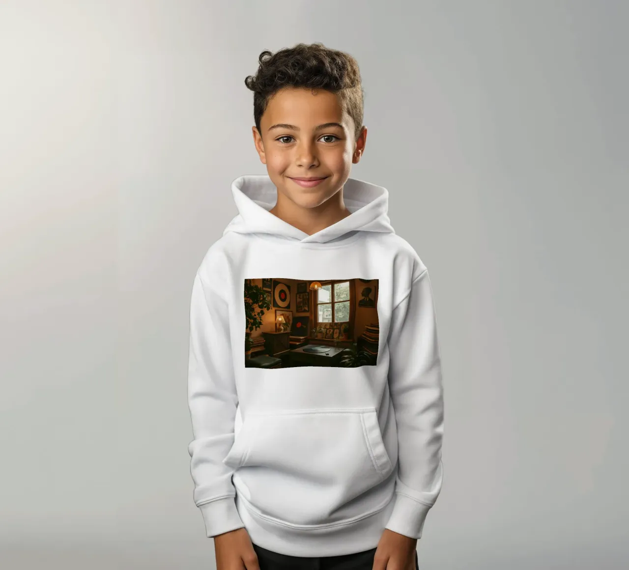 Interior design vintage con dischi e piante felpa bambino con cappuccio da DesignDoodle