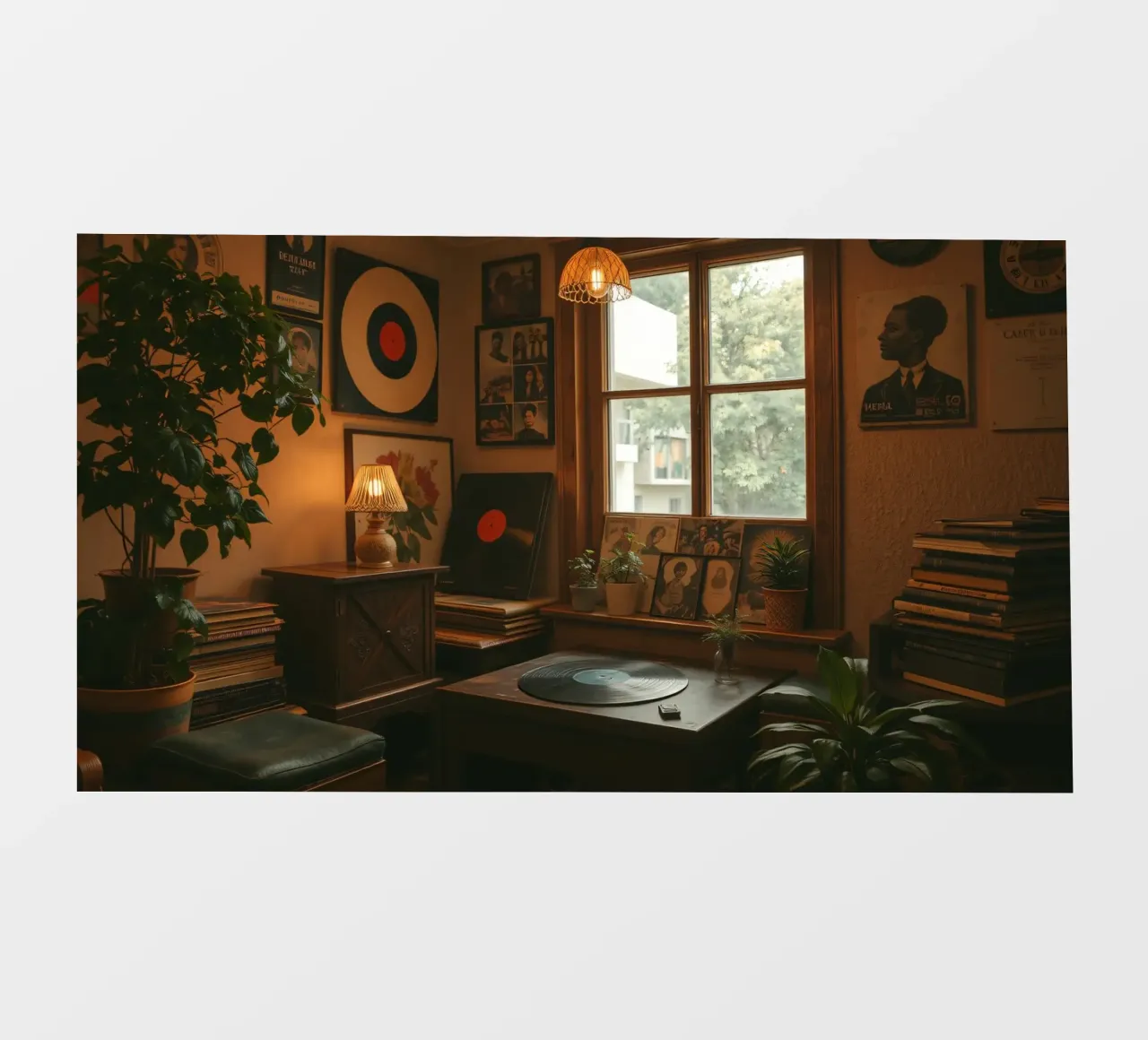 Interior design vintage con dischi e piante pellicola backlit da DesignDoodle