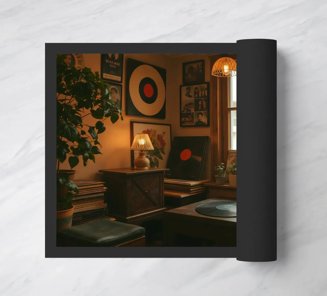 Interior design vintage con dischi e piante zerbino da DesignDoodle
