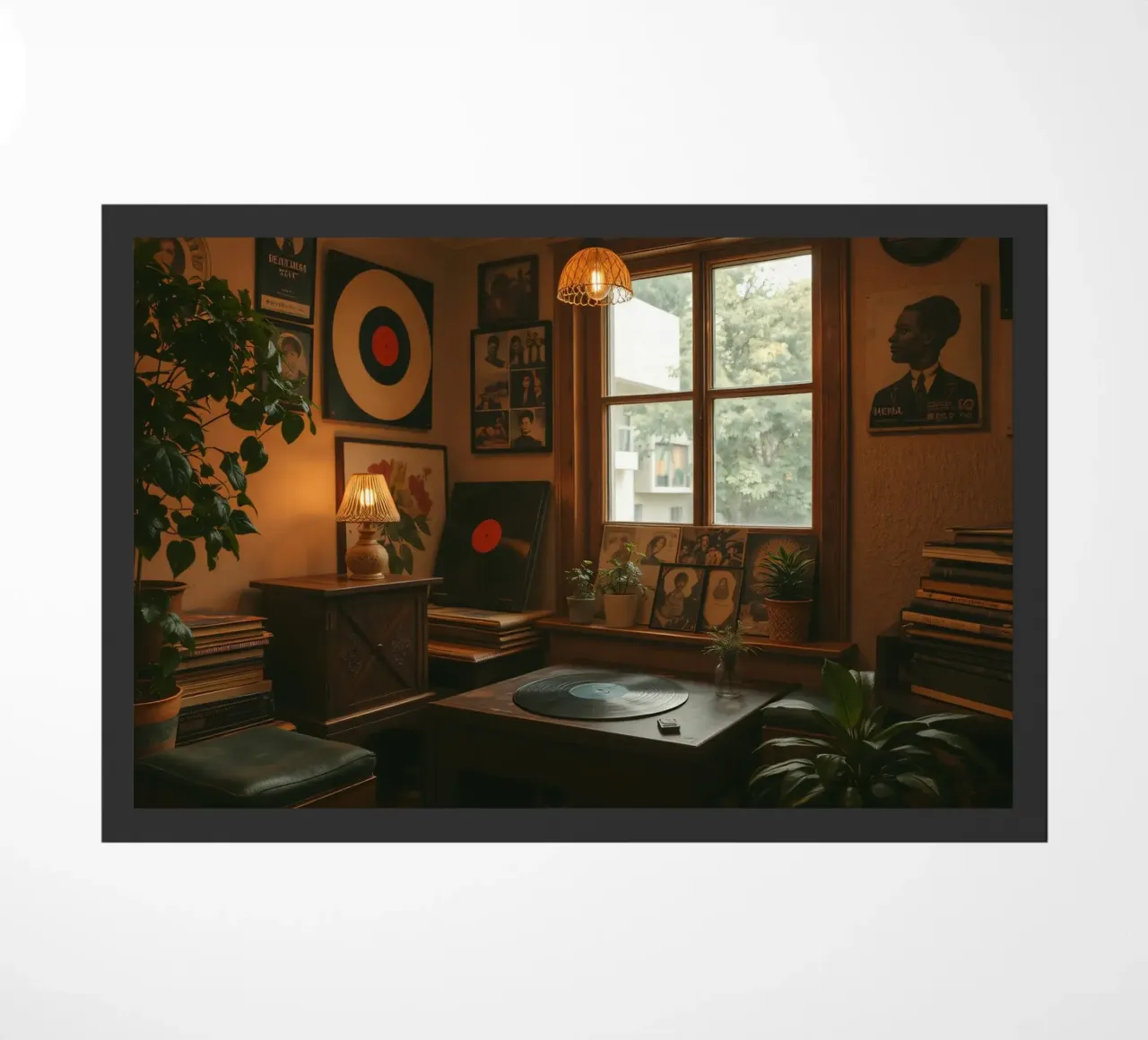 Interior design vintage con dischi e piante zerbino da DesignDoodle