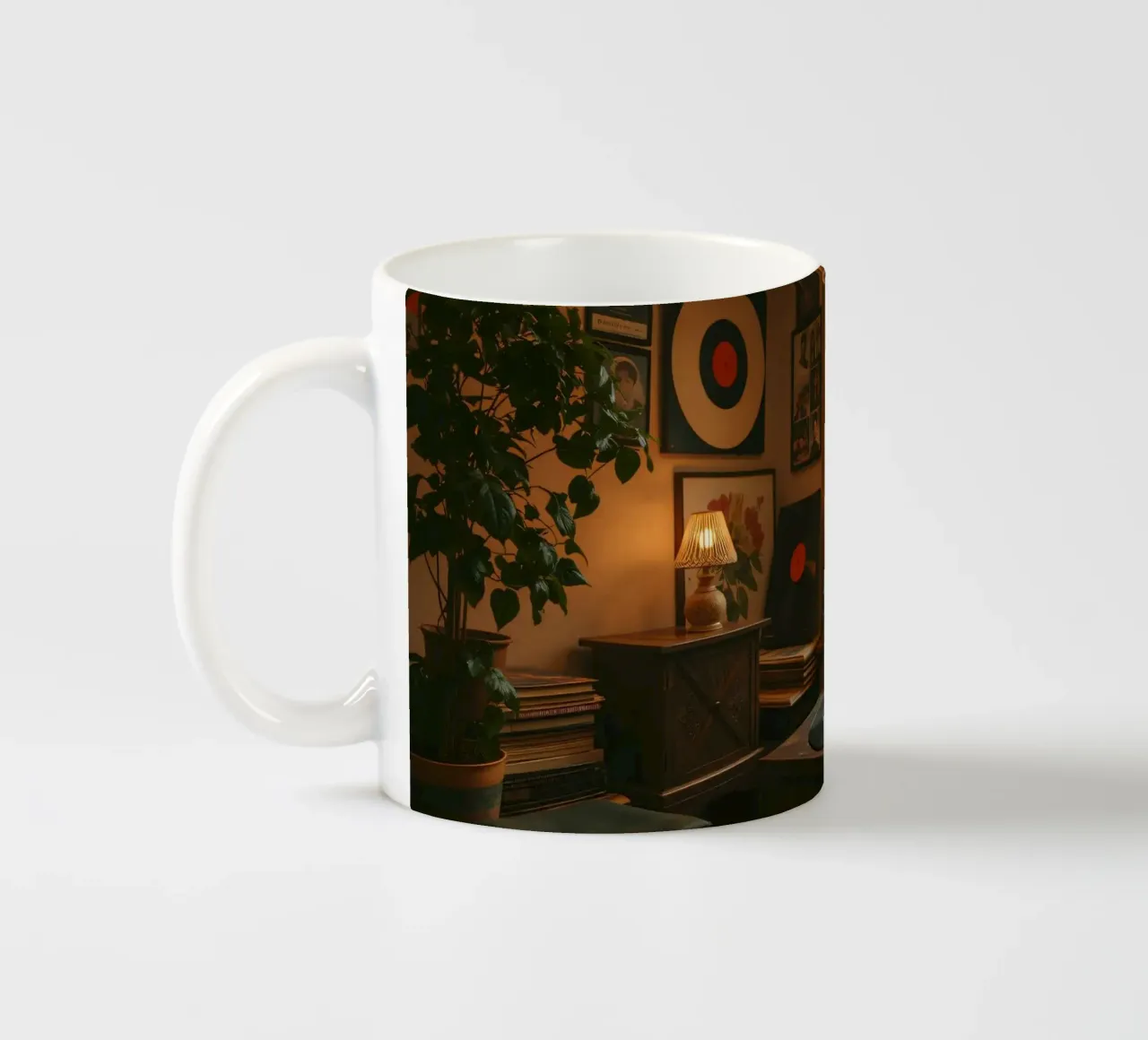 Interior design vintage con dischi e piante tazza in ceramica da DesignDoodle