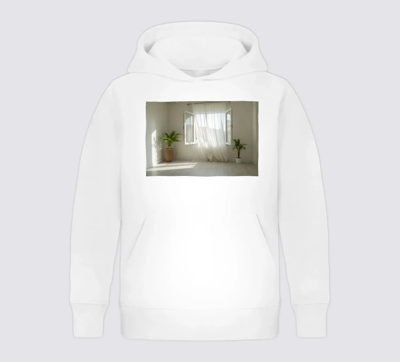 Sunlight streams through open windows into a bright room kids hoodie by DesignDoodle