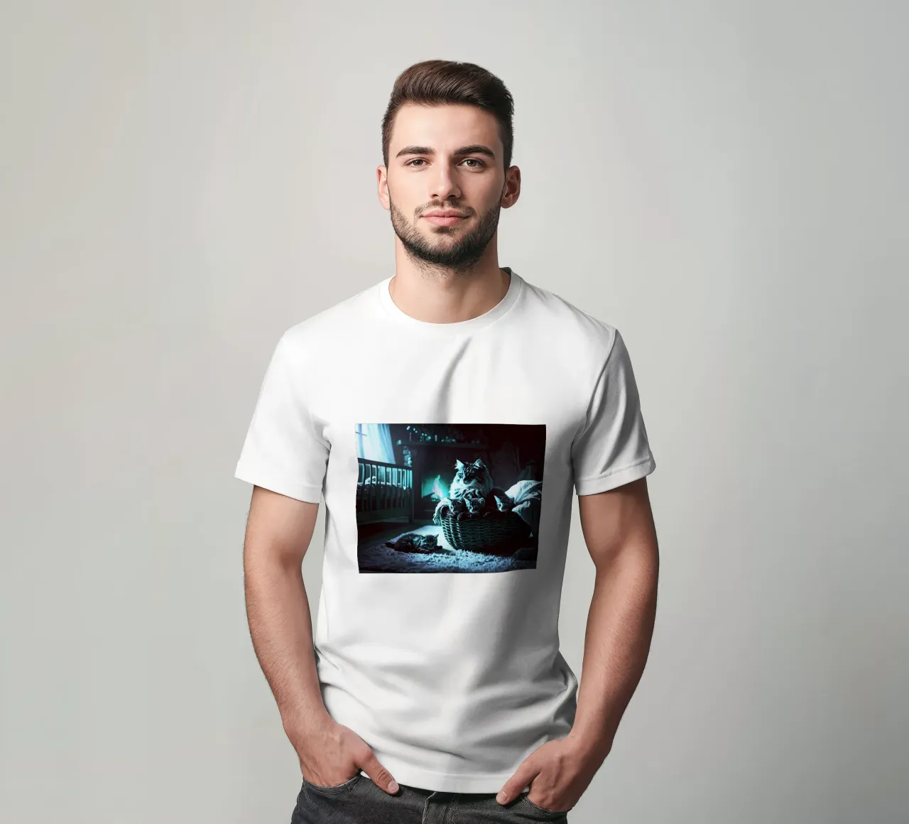 CHATTE ET QUATRE CHATONS. Bleu t-shirt da Thierry vobmann photography