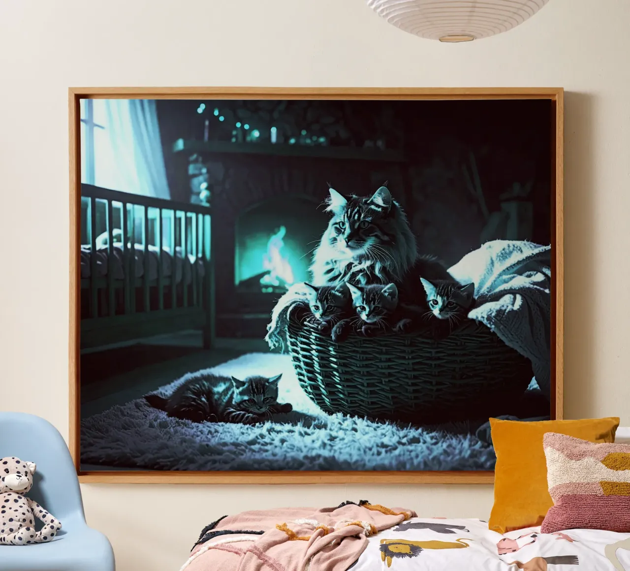 CHATTE ET QUATRE CHATONS. Bleu tela con Cornice a cassetta da Thierry vobmann photography
