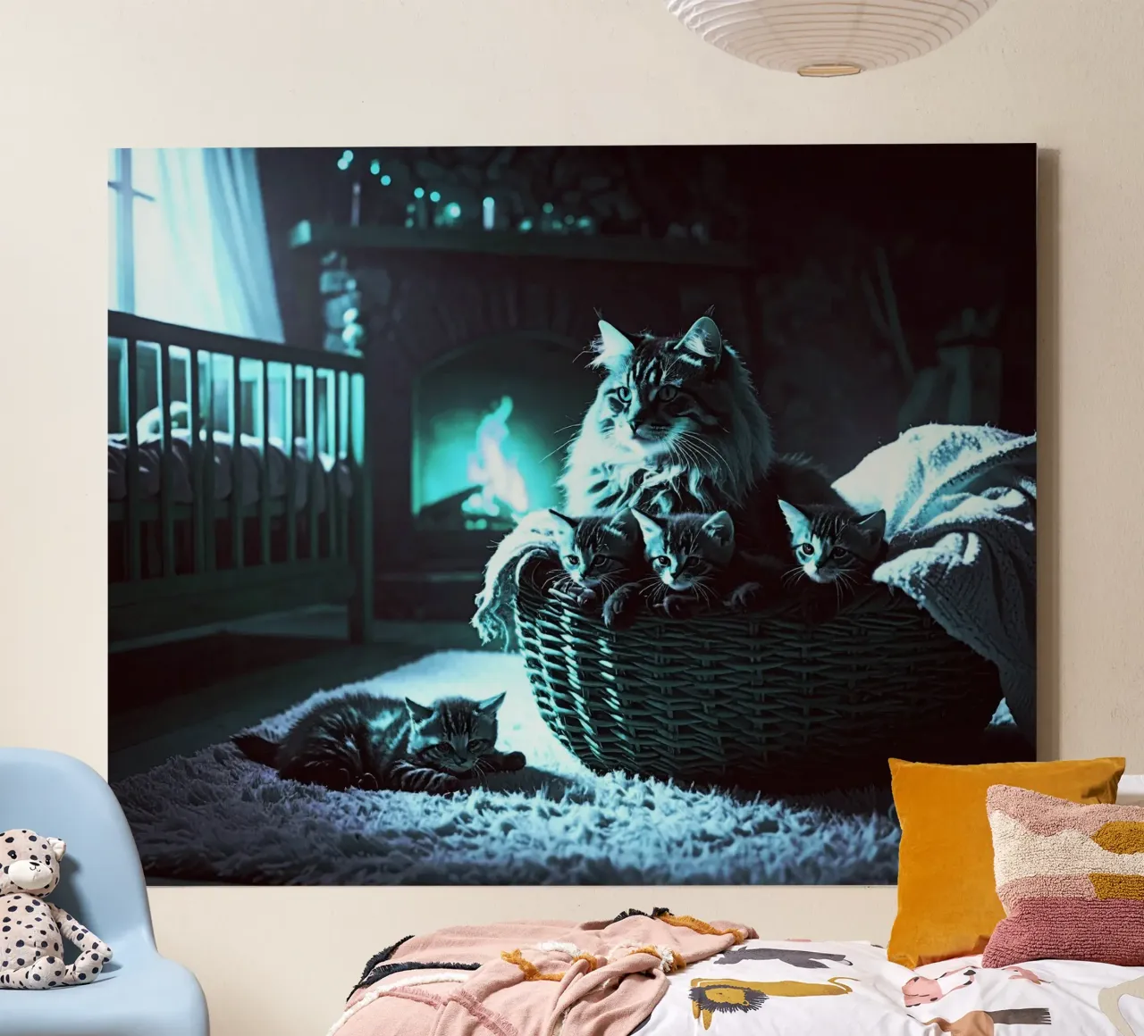CHATTE ET QUATRE CHATONS. Bleu tela con Cornice a cassetta da Thierry vobmann photography