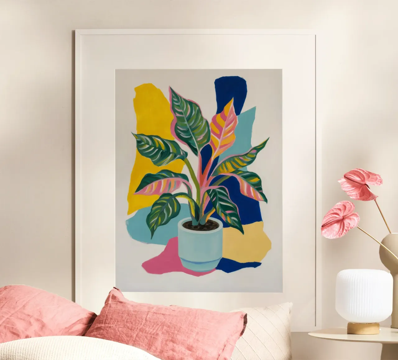 Levendige botanische symfonie poster met aluminium frame van Ebony Carpenter