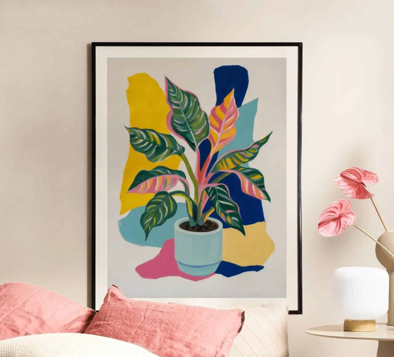 Levendige botanische symfonie poster met aluminium frame van Ebony Carpenter
