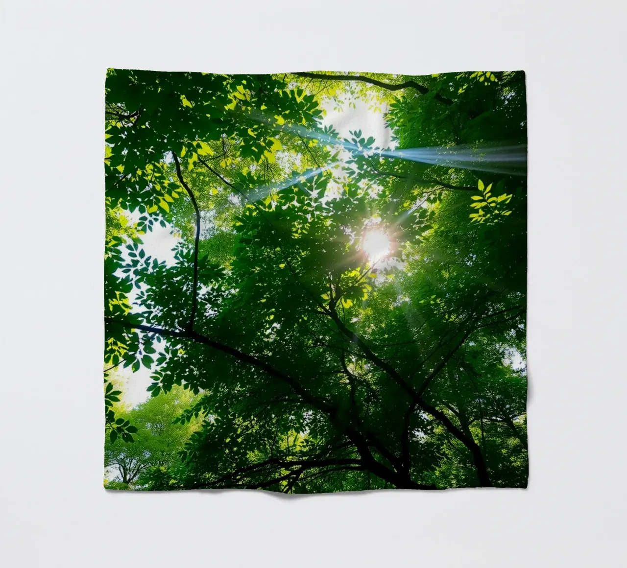 Lumière du soleil filtrant à travers des arbres denses et verts dans le calme plaid polaire de DesignDoodle