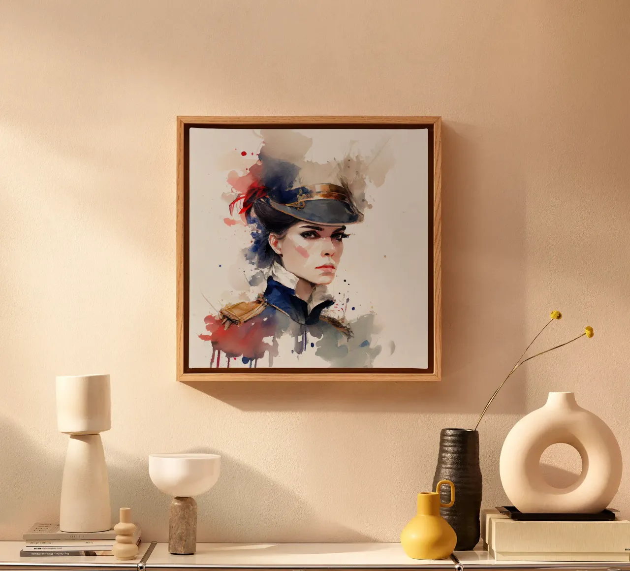 Acquerello Donna soldato napoleonico tela con Cornice a cassetta da Chromatic Fusion Studio