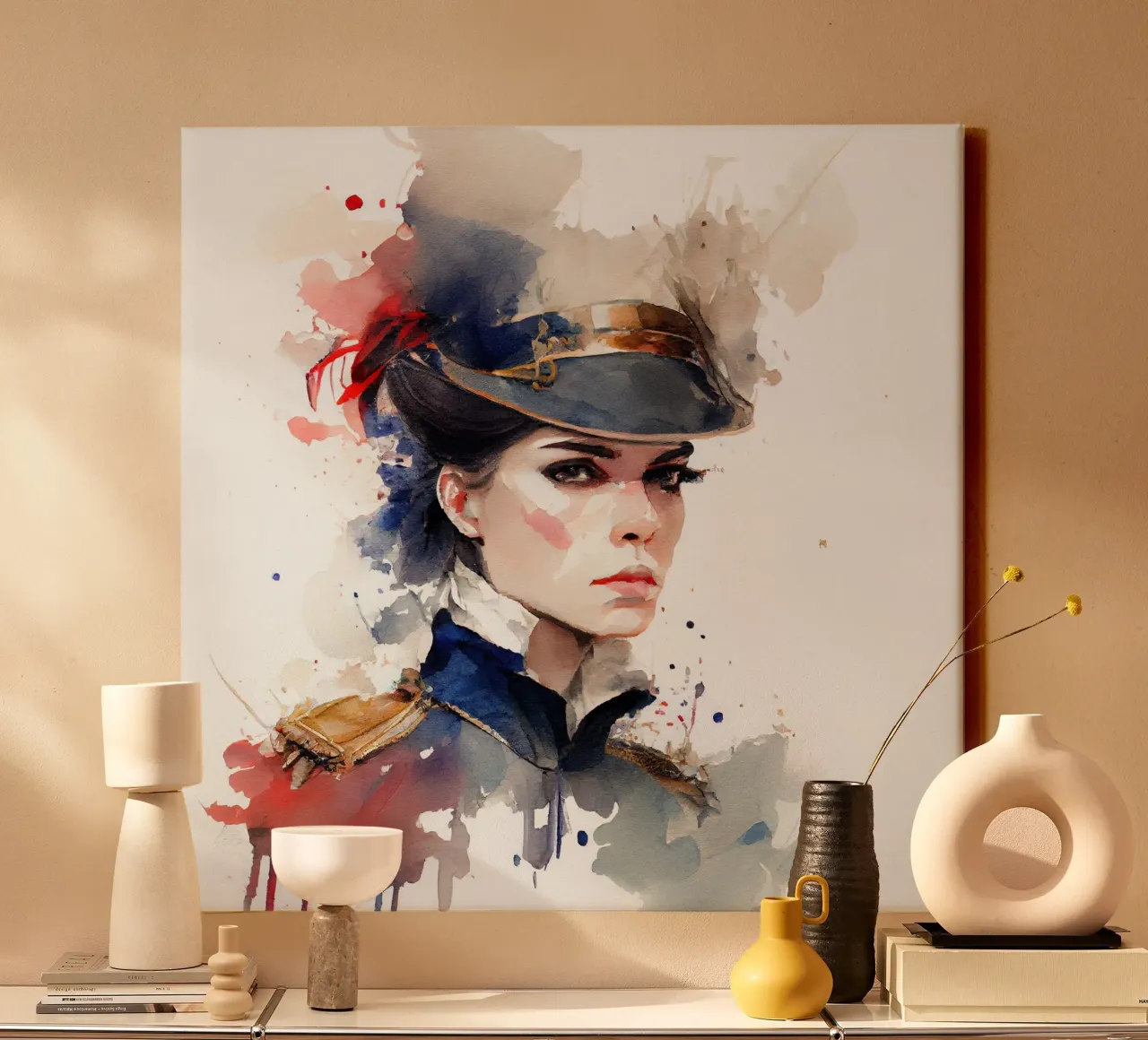 Acquerello Donna soldato napoleonico tela con Cornice a cassetta da Chromatic Fusion Studio