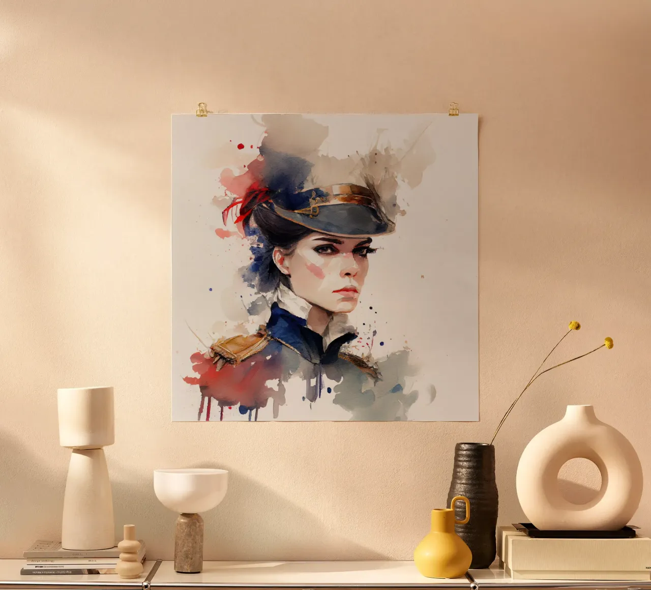 Acquerello Donna soldato napoleonico poster da Chromatic Fusion Studio