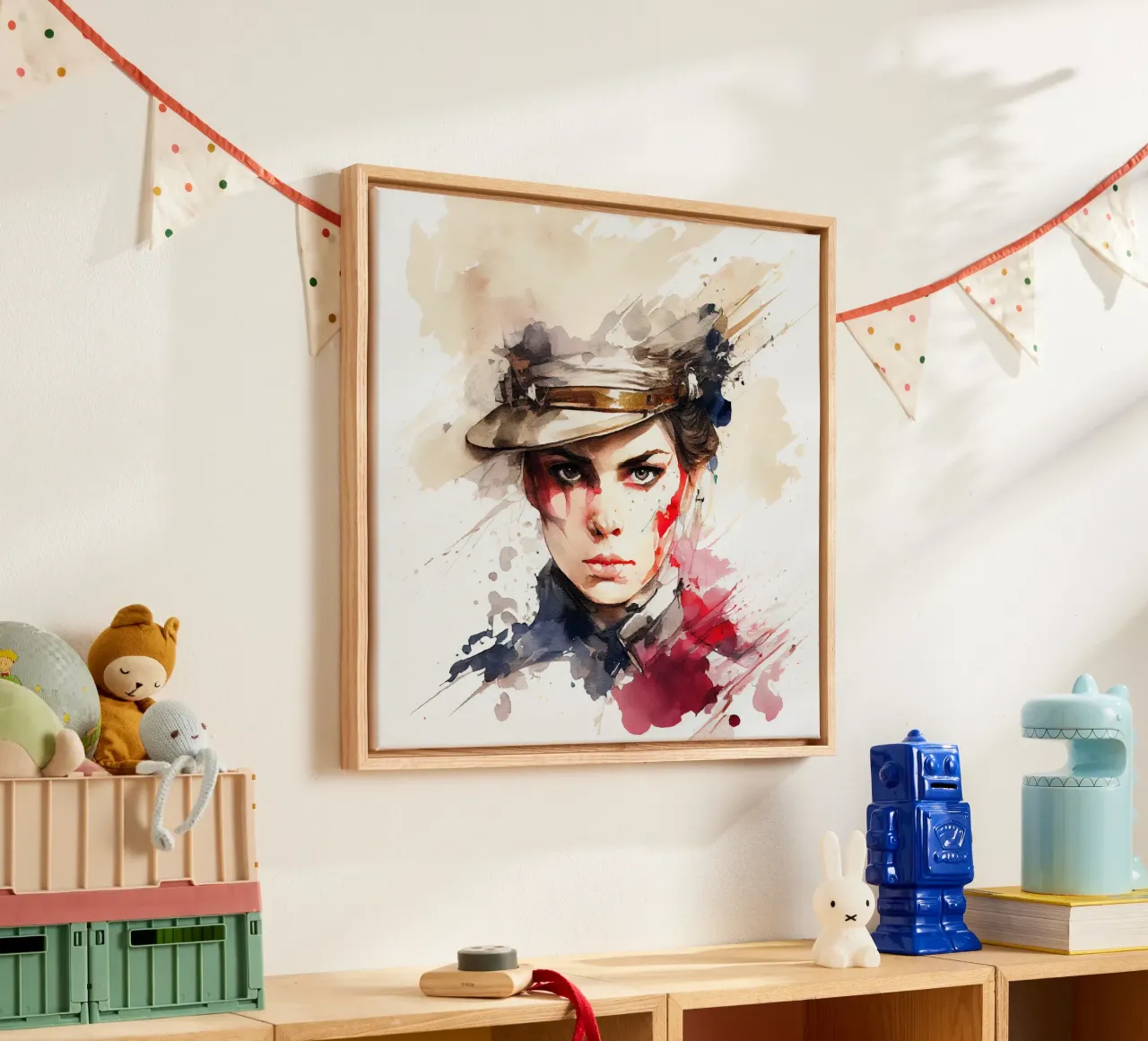 Acquerello Donna soldato napoleonico tela con Cornice a cassetta da Chromatic Fusion Studio