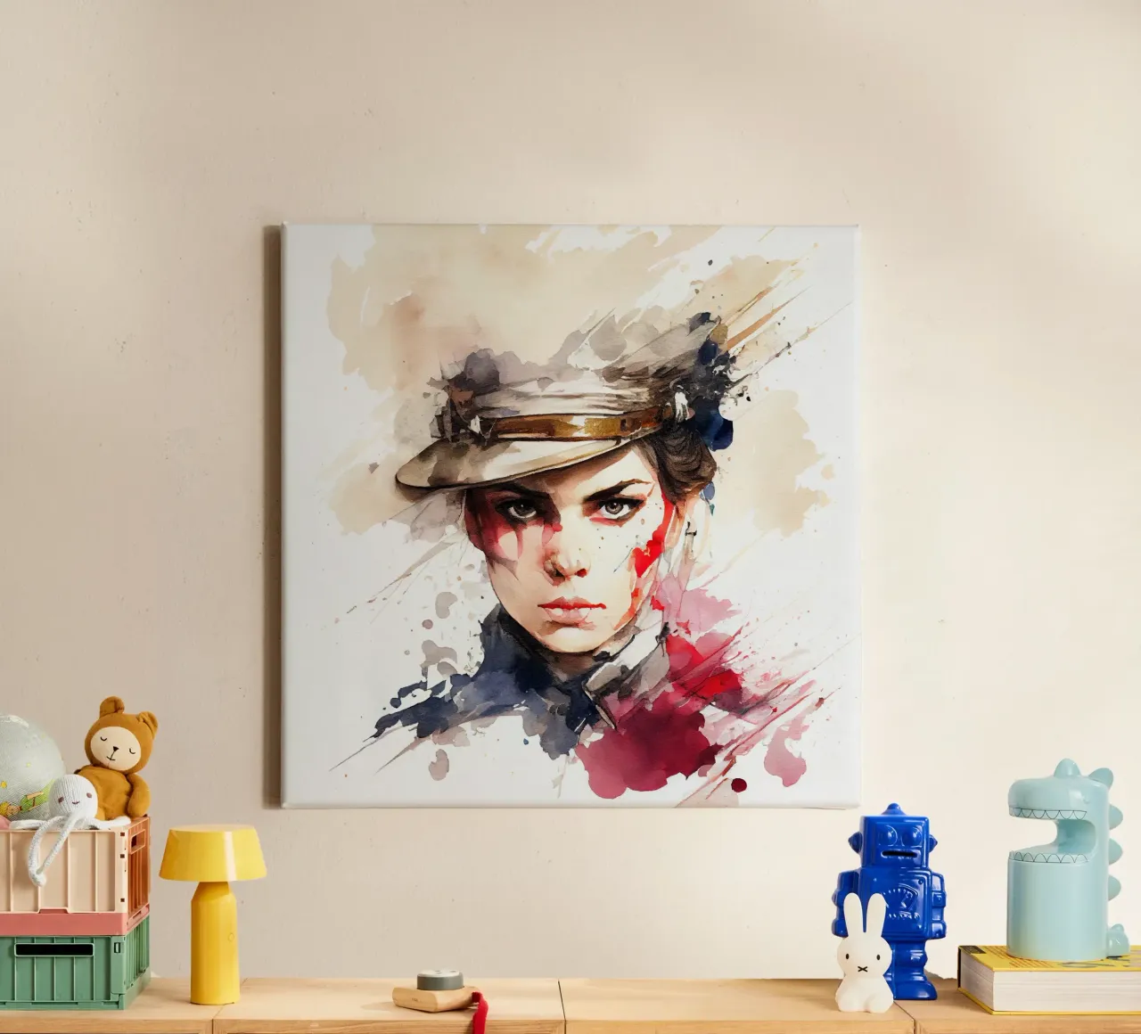 Acquerello Donna soldato napoleonico tela con Cornice a cassetta da Chromatic Fusion Studio