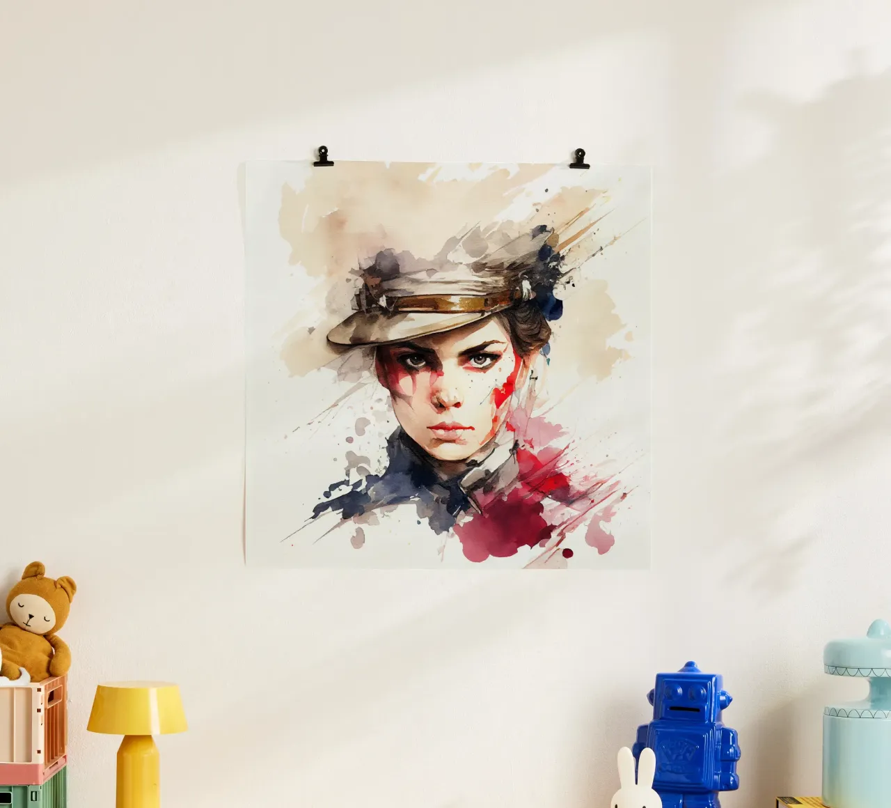 Acquerello Donna soldato napoleonico poster da Chromatic Fusion Studio