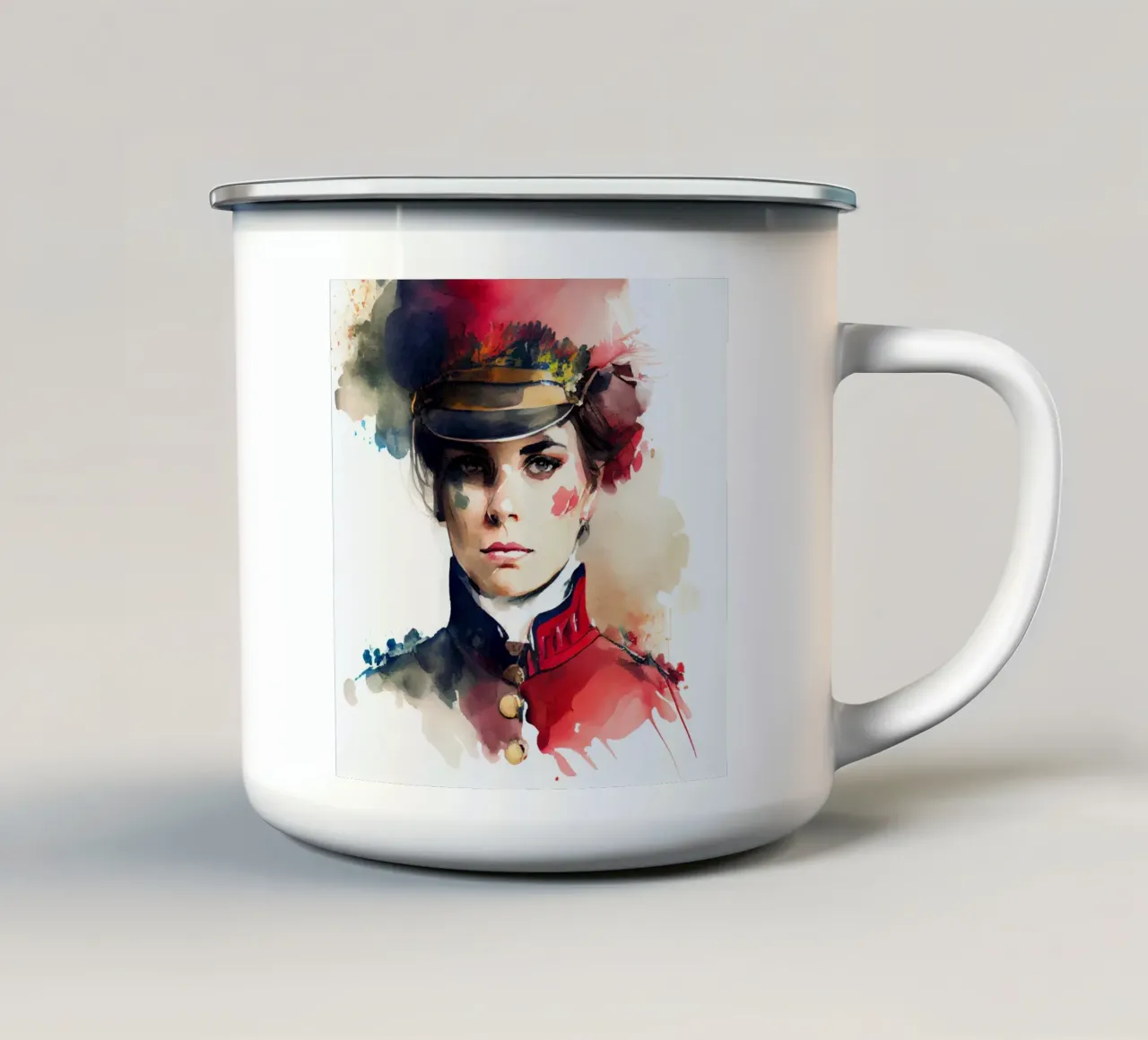 Aquarel Napoleontische Soldaat Vrouw emaille mok van Chromatic Fusion Studio