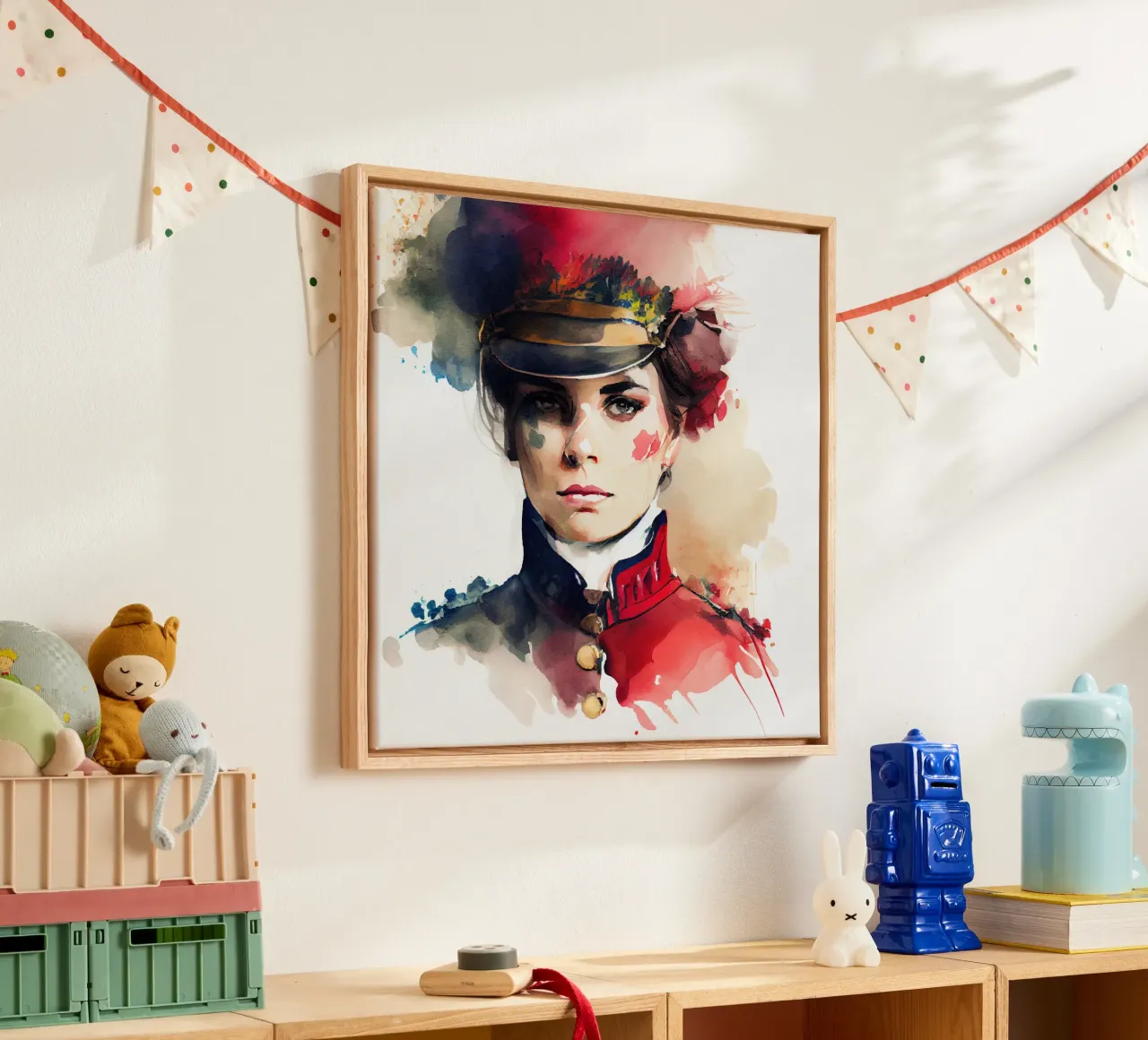 Acquerello Donna soldato napoleonico tela con Cornice a cassetta da Chromatic Fusion Studio