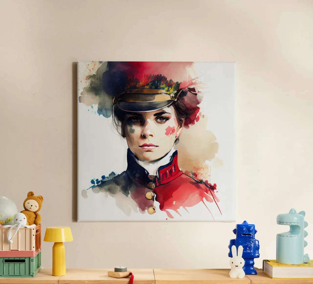 Acquerello Donna soldato napoleonico tela con Cornice a cassetta da Chromatic Fusion Studio