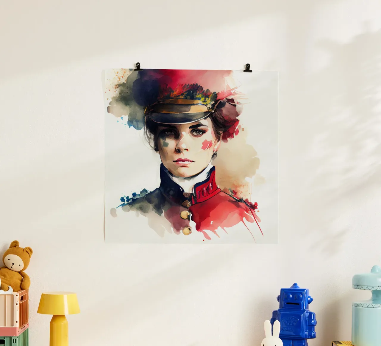Acquerello Donna soldato napoleonico poster da Chromatic Fusion Studio