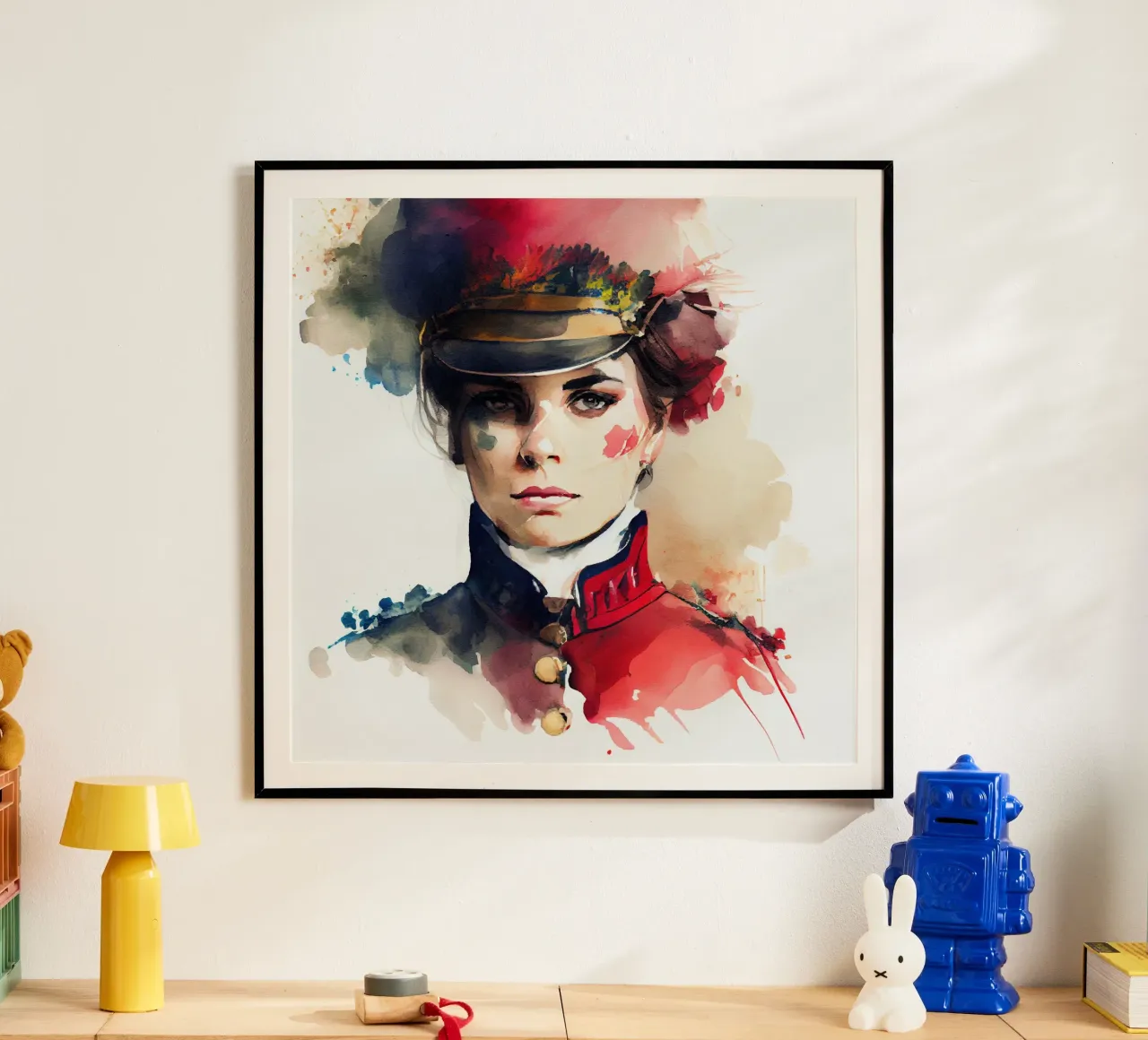 Acquerello Donna soldato napoleonico poster da Chromatic Fusion Studio