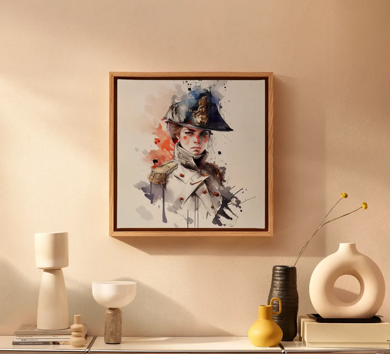 Acquerello Donna soldato napoleonico tela con Cornice a cassetta da Chromatic Fusion Studio