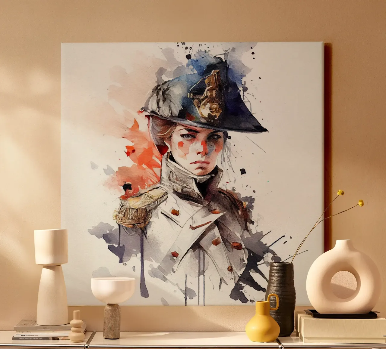Acquerello Donna soldato napoleonico tela con Cornice a cassetta da Chromatic Fusion Studio