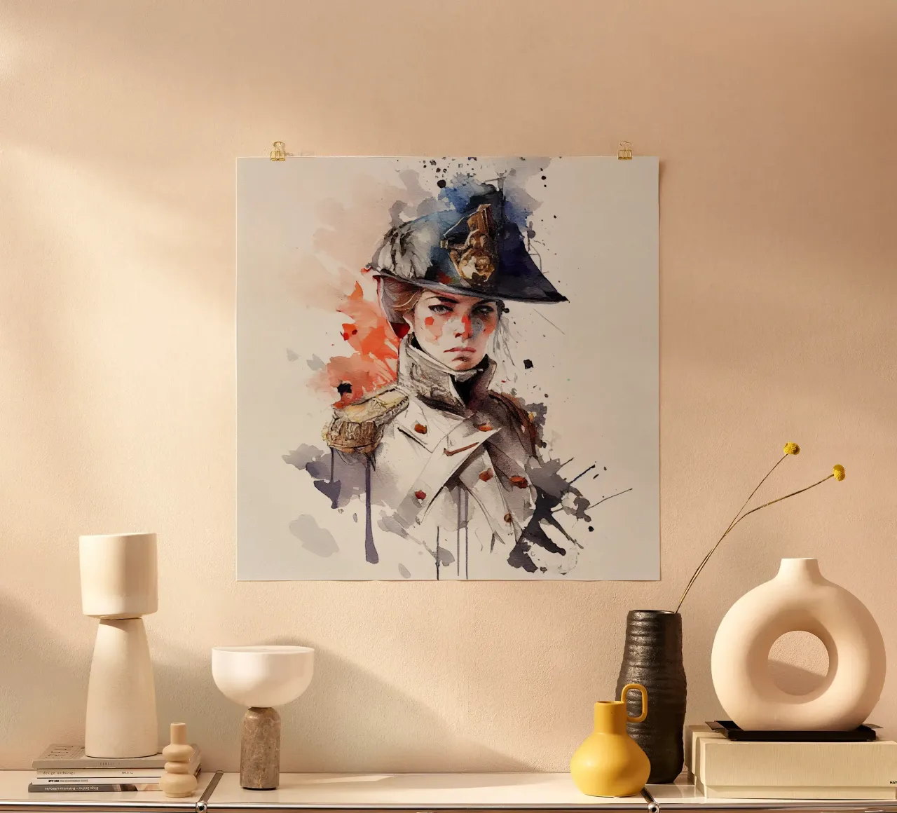 Acquerello Donna soldato napoleonico poster da Chromatic Fusion Studio