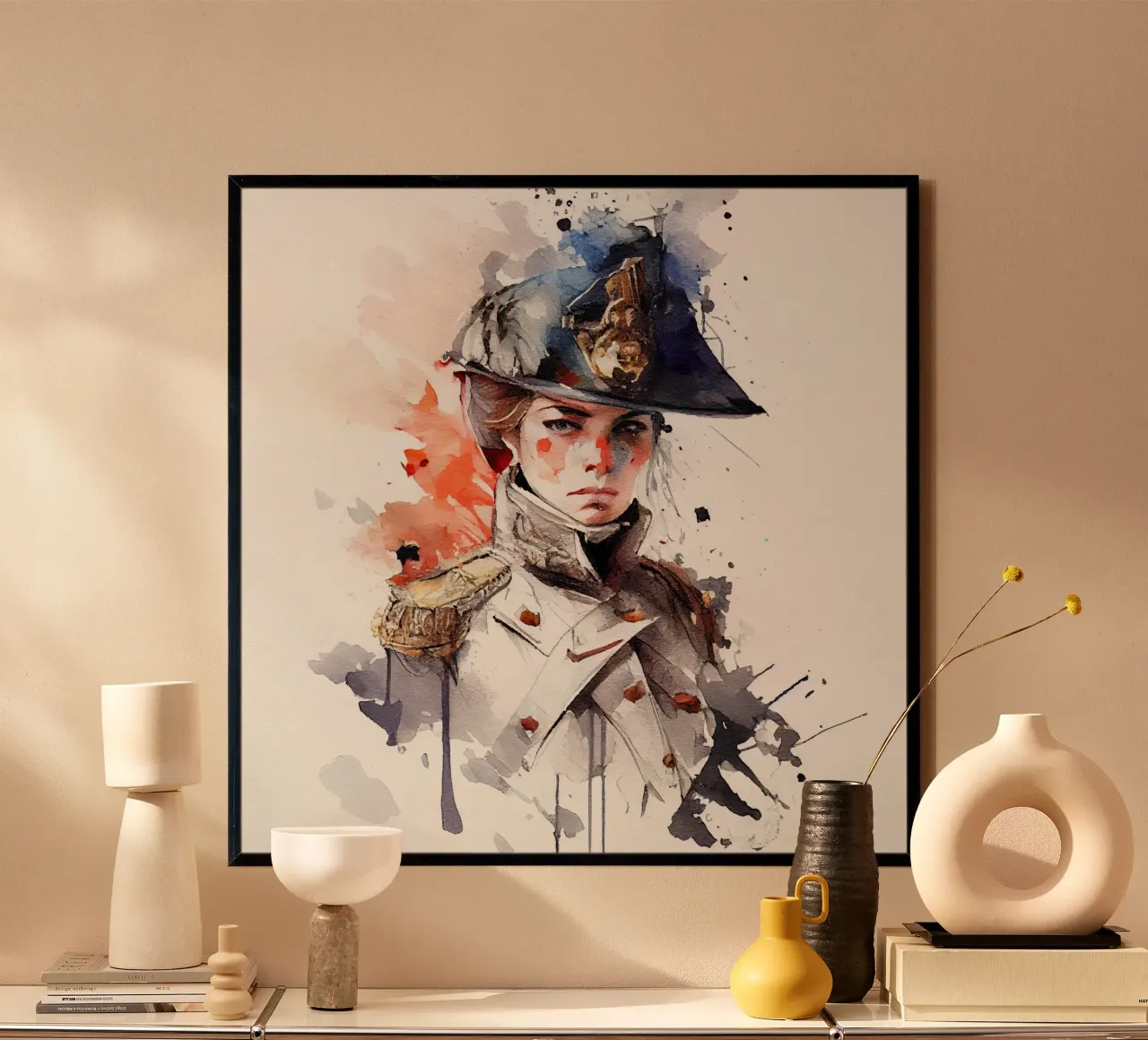 Acquerello Donna soldato napoleonico poster da Chromatic Fusion Studio