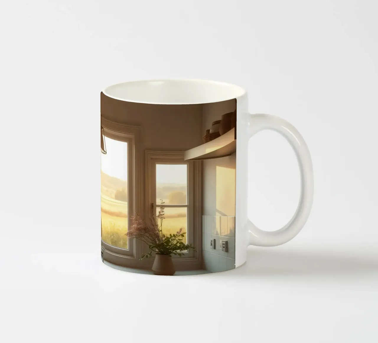 La calda luce del sole riempie una cucina accogliente con una splendida vista tazza in ceramica da DesignDoodle
