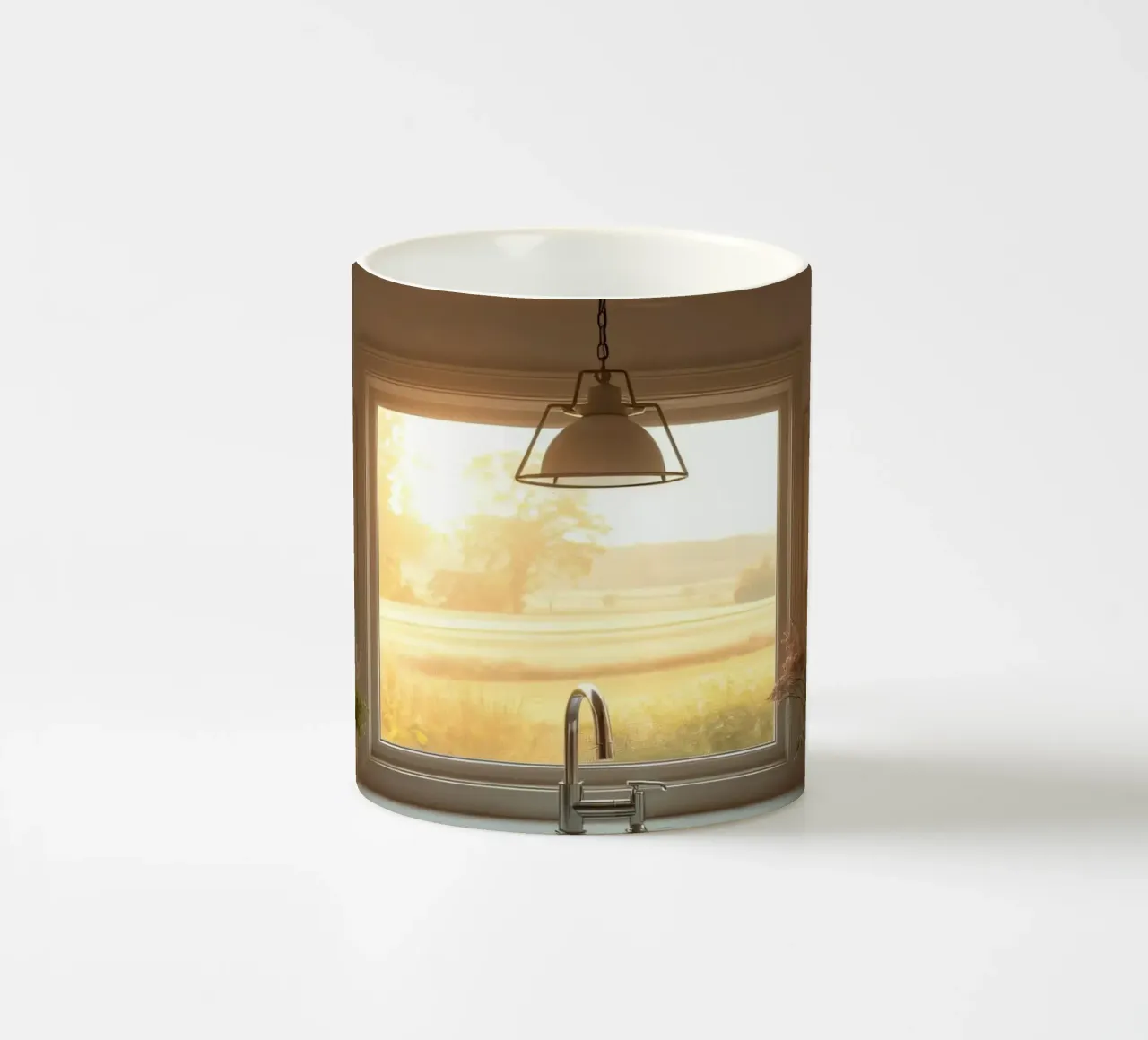 La calda luce del sole riempie una cucina accogliente con una splendida vista tazza in ceramica da DesignDoodle