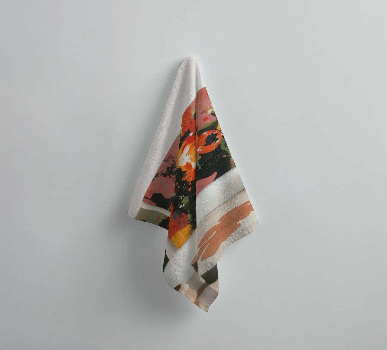 Bright and colorful art studio with floral paintings and cre towel by DesignDoodle
