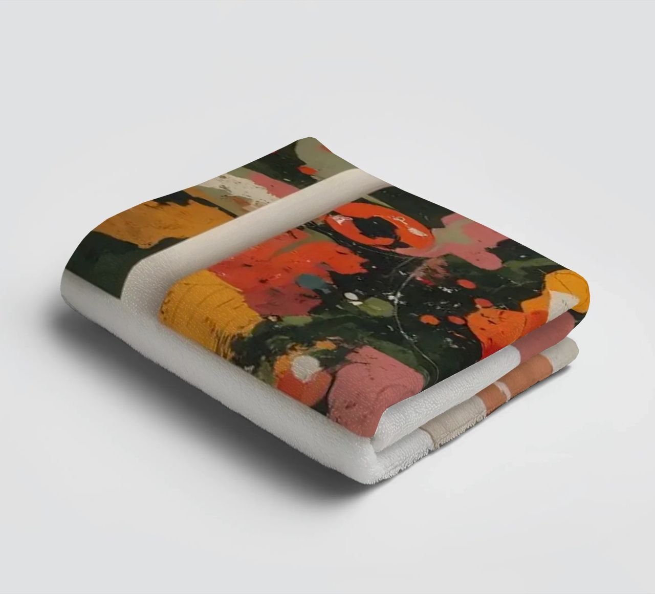 Bright and colorful art studio with floral paintings and cre towel by DesignDoodle