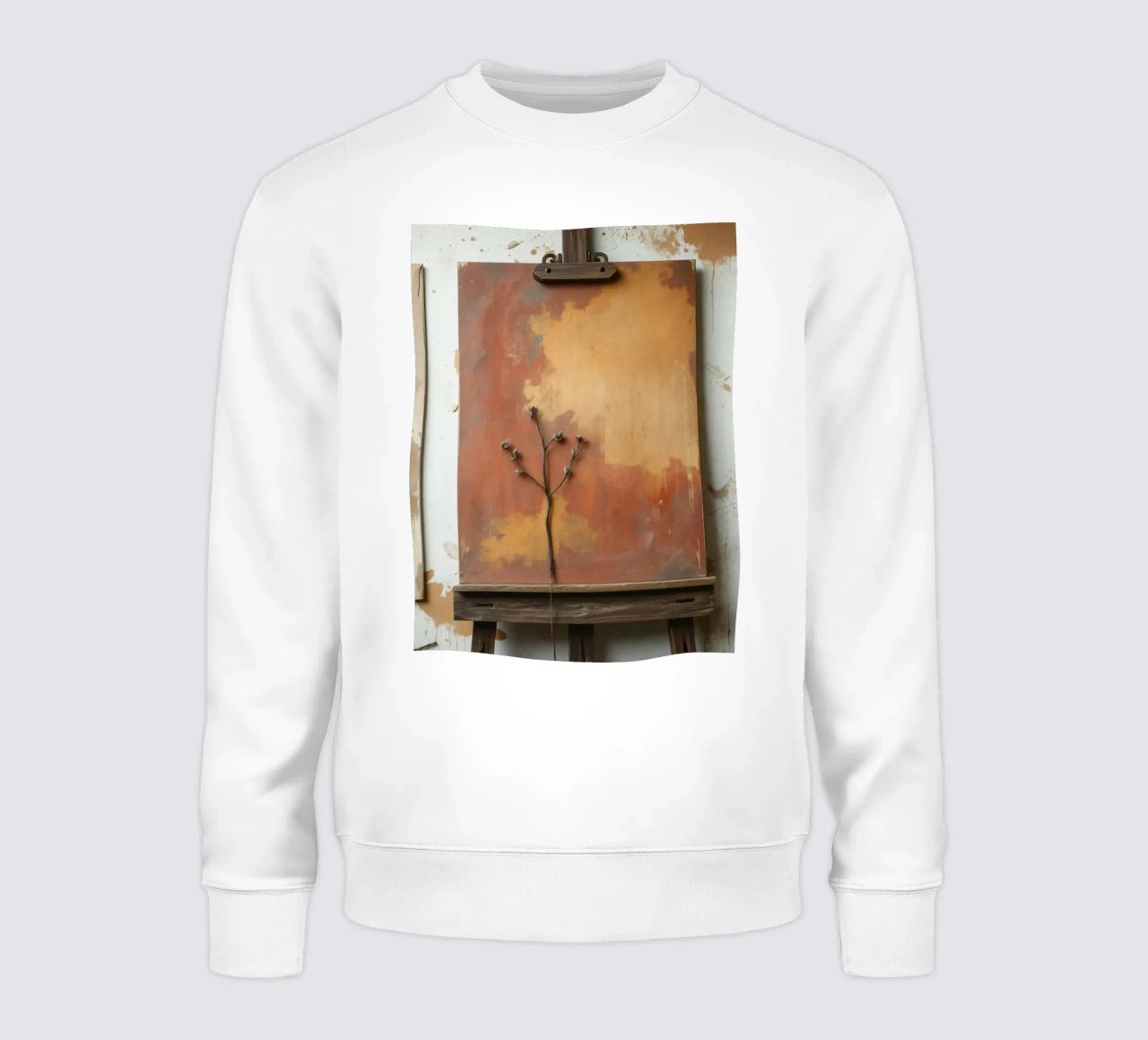 Abstract tree paintings displayed on easels in an art studio sweatshirt by DesignDoodle