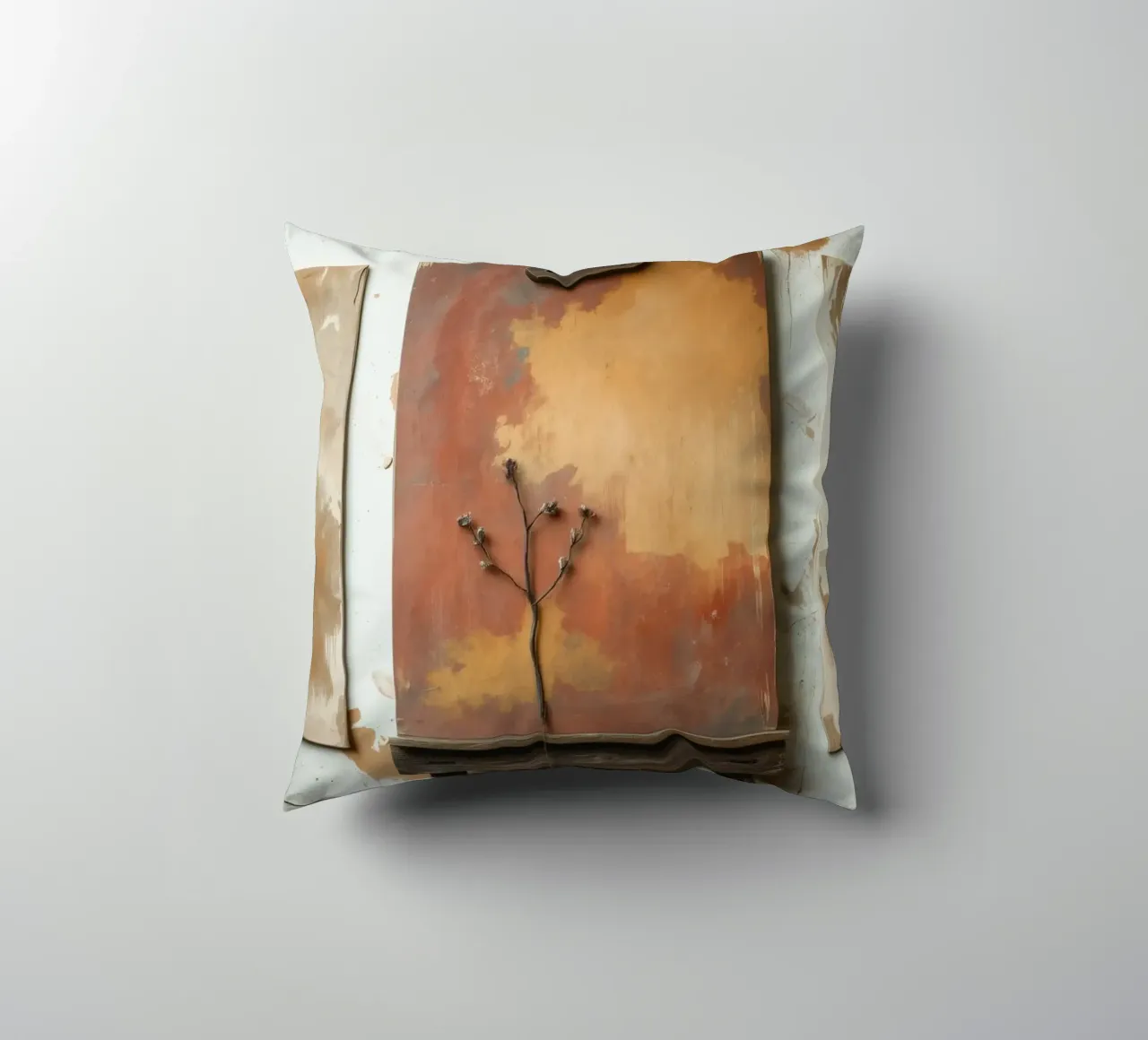 Abstract tree paintings displayed on easels in an art studio decorative cushion by DesignDoodle