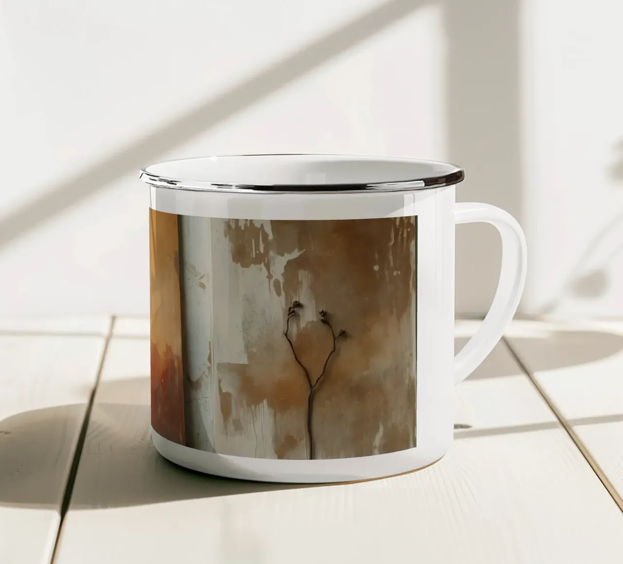 Peintures abstraites d'arbres exposées sur des chevalets dans un atelier d'art mug en émail de DesignDoodle