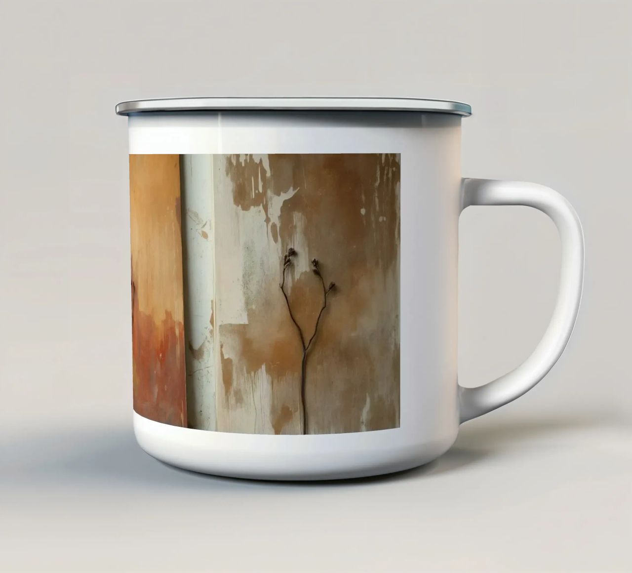 Abstract tree paintings displayed on easels in an art studio enamel mug by DesignDoodle
