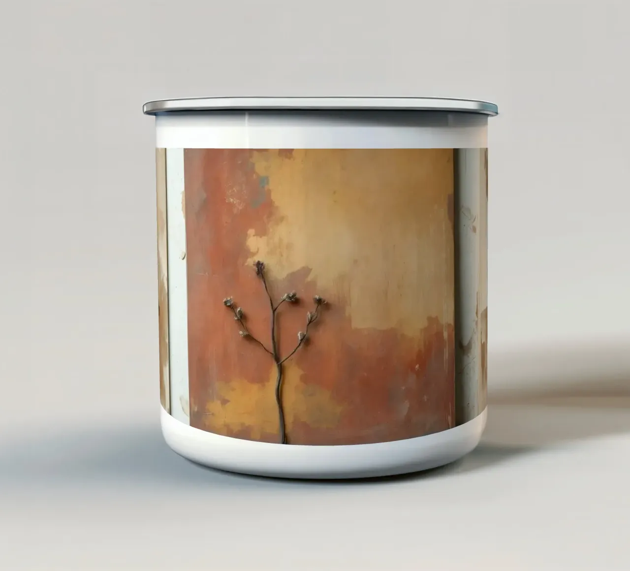 Peintures abstraites d'arbres exposées sur des chevalets dans un atelier d'art mug en émail de DesignDoodle