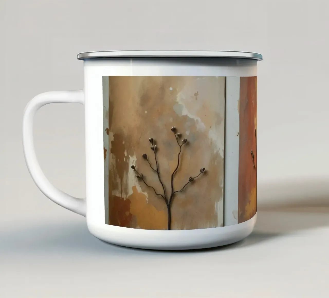 Peintures abstraites d'arbres exposées sur des chevalets dans un atelier d'art mug en émail de DesignDoodle
