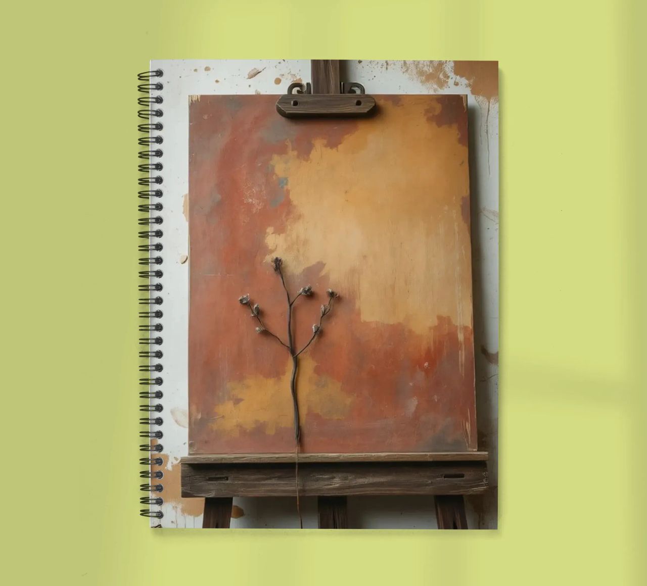 Abstract tree paintings displayed on easels in an art studio spiral notebook by DesignDoodle